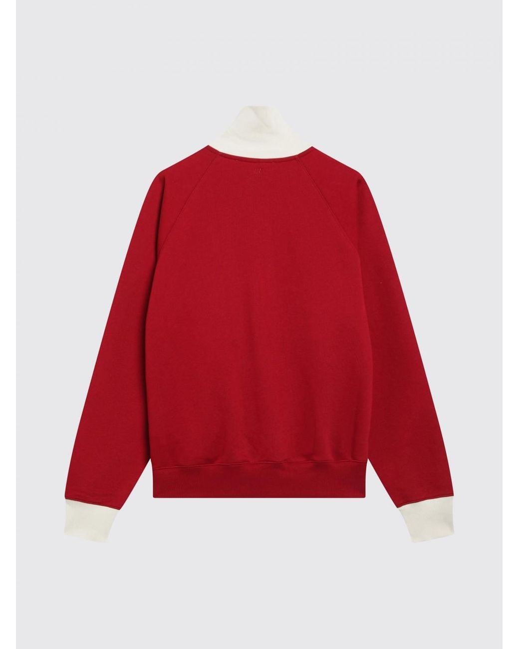 AMI Red Cotton Zipped Sweatshirt With High Neck And Ami De Cœur Monogram for men