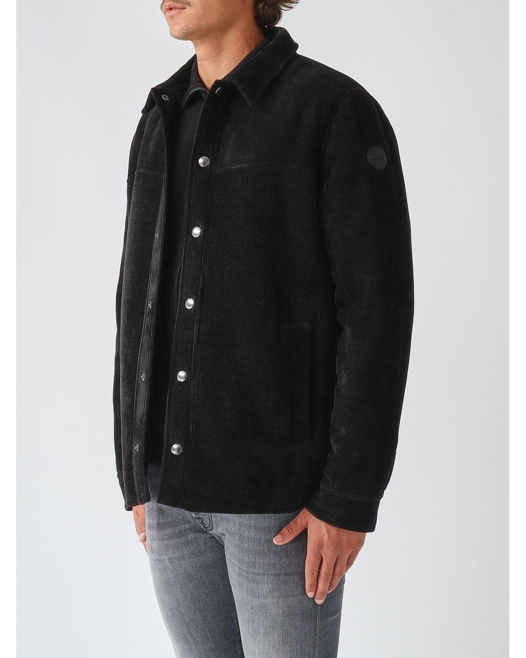 Colmar Black Single-Breasted Velvet Overshirt With A Classic Collar And Button Closure for men