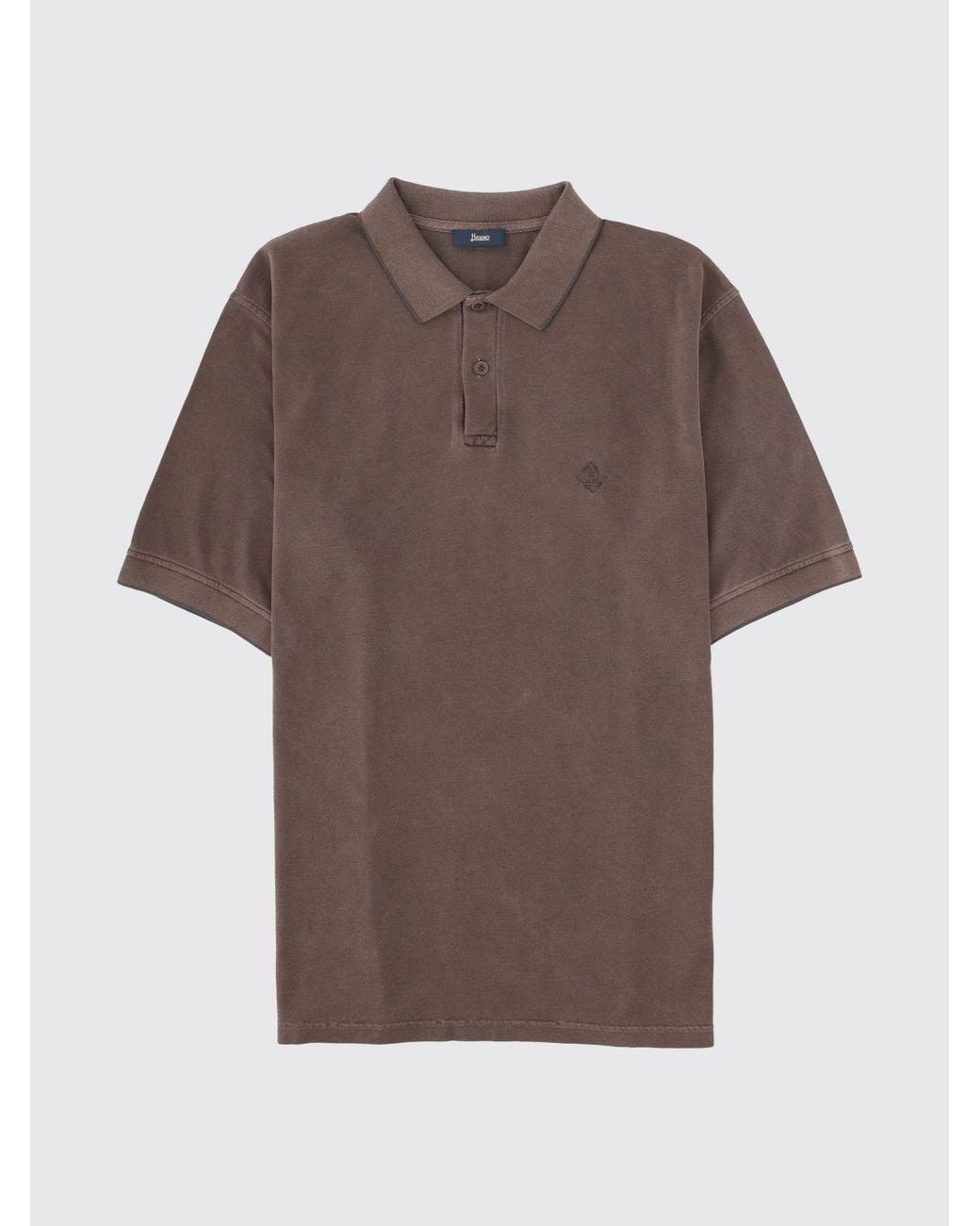 Herno Gray Slim Fit Short-Sleeve Cotton Polo Shirt With Ribbed Collar for men