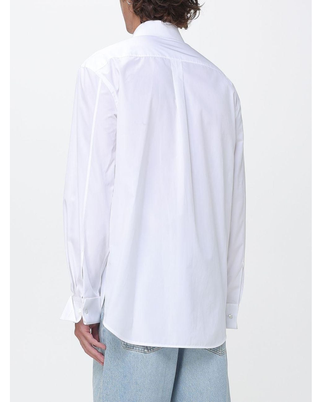 Bottega Veneta White Cotton Shirt With Embroidered Intrecciato Motif And French Collar for men
