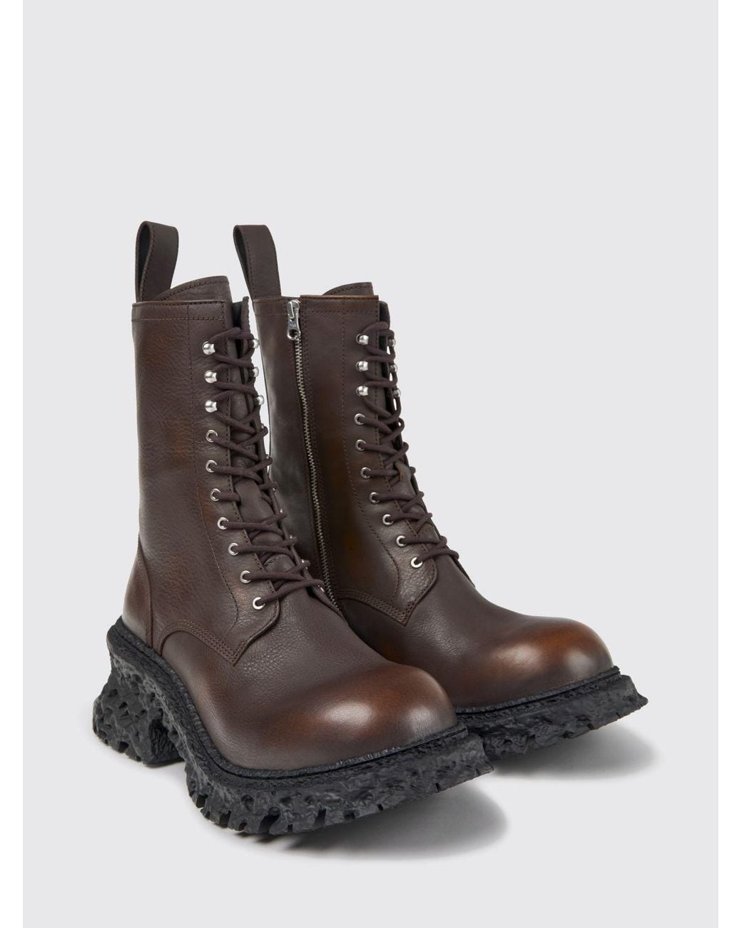 CAMPERLAB Brown Terroso Aged-Effect Leather Combat Boots With A Side Zip for men