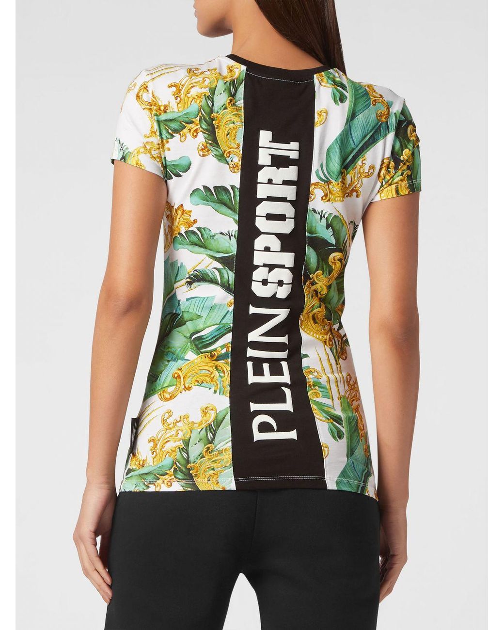 Philipp Plein Green Slim Fit Jersey T-Shirt With Baroque And Tropical Print