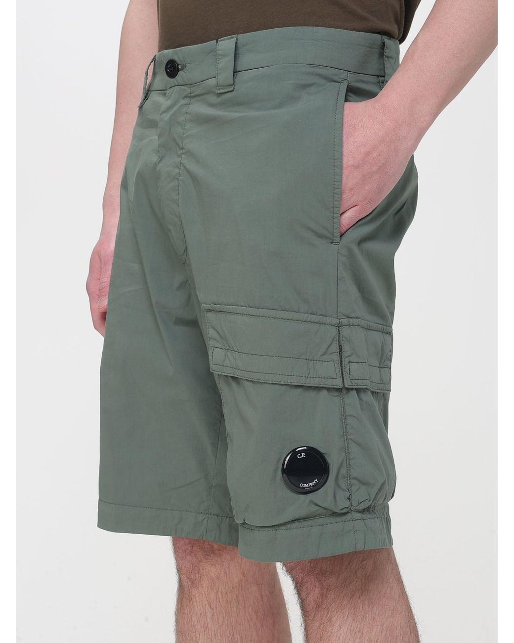 C P Company Green Cotton Cargo Shorts for men