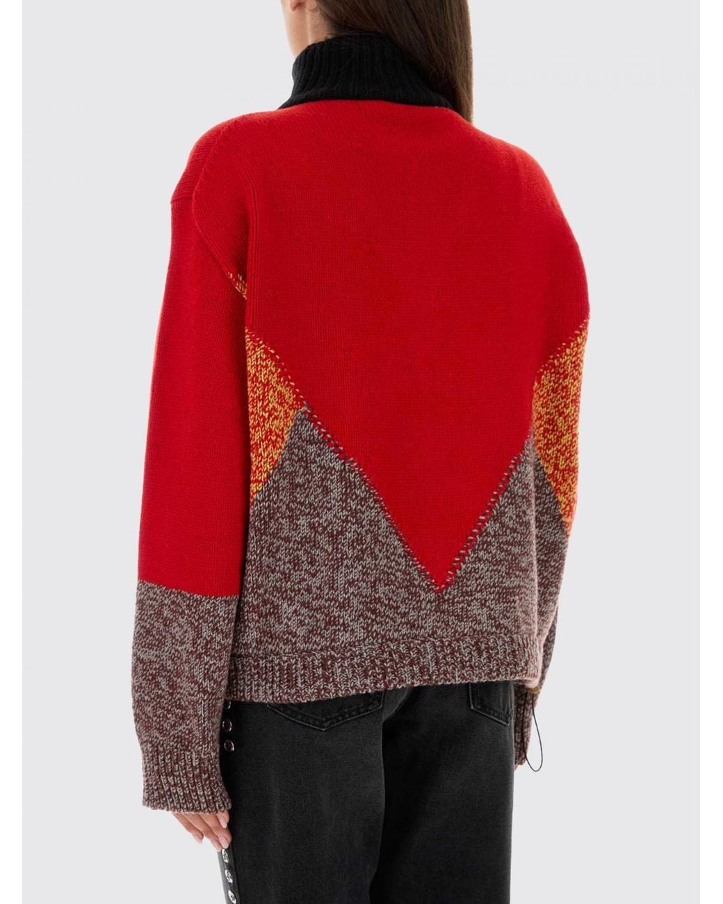 Marni Red Argyle Wool And Cashmere Turtleneck Jumper With Half-Zip Closure