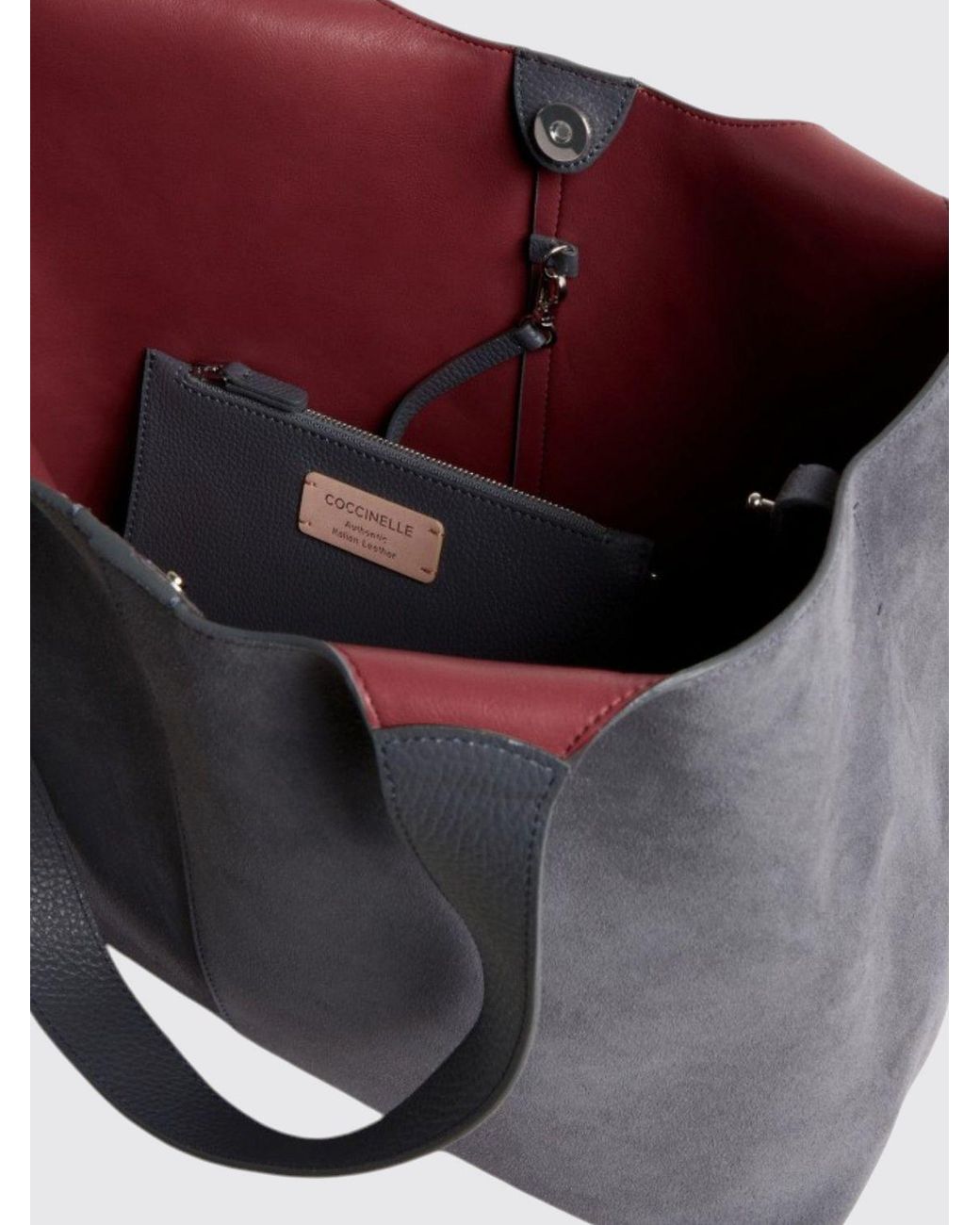 Coccinelle Gray C-Easy Large Leather And Suede Tote Bag With Inner Pouch
