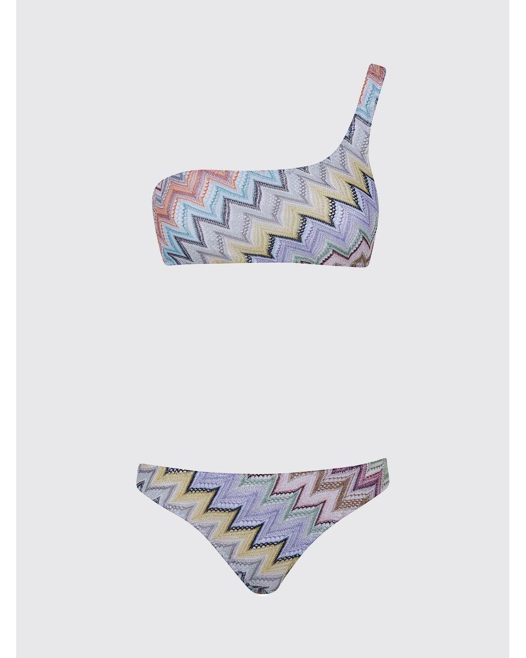 Missoni Multicolor Lurex Bikini With One-Shoulder Top And Zig-Zag Pattern