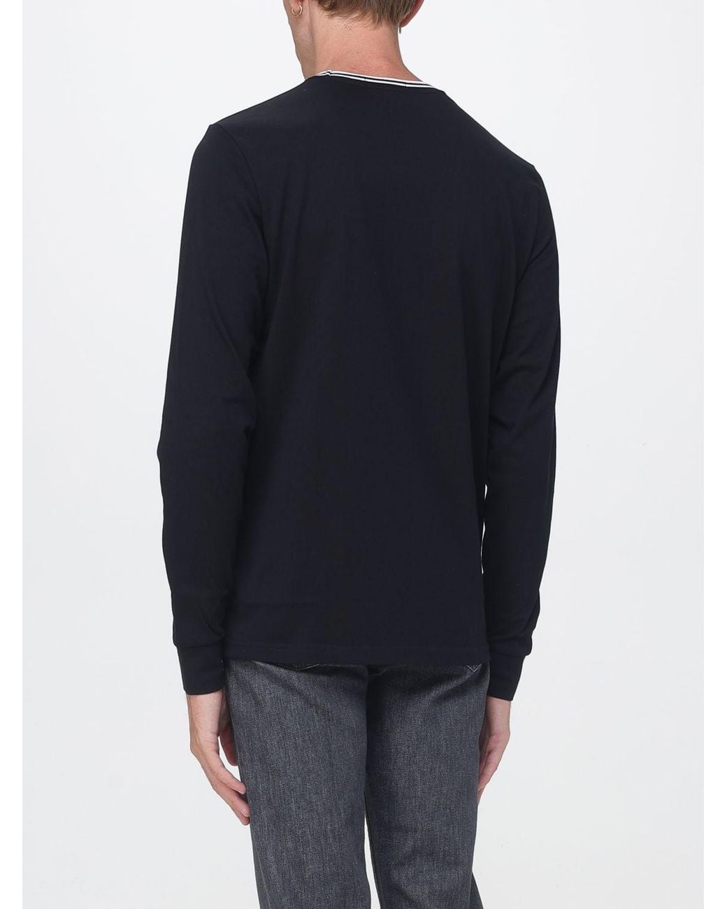 Fred Perry Blue Long-Sleeved Cotton Jersey T-Shirt With Embroidered Logo for men