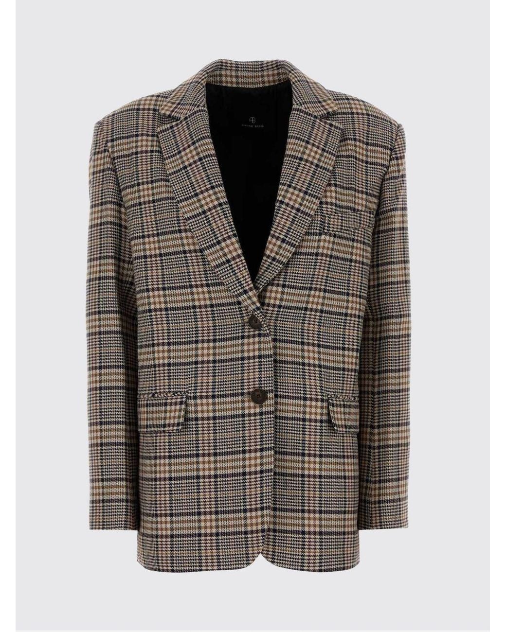 Anine Bing Brown Relaxed Fit Single-Breasted Tartan Viscose-Blend Blazer