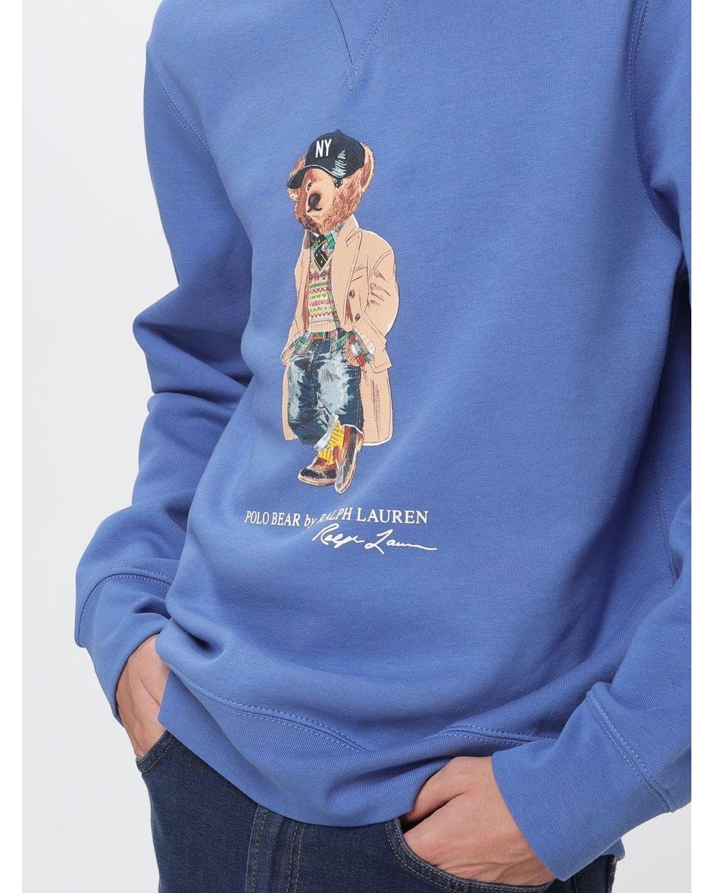 Polo Ralph Lauren Blue Relaxed Fit Teddy Bear Print Cotton-Blend Sweatshirt for men