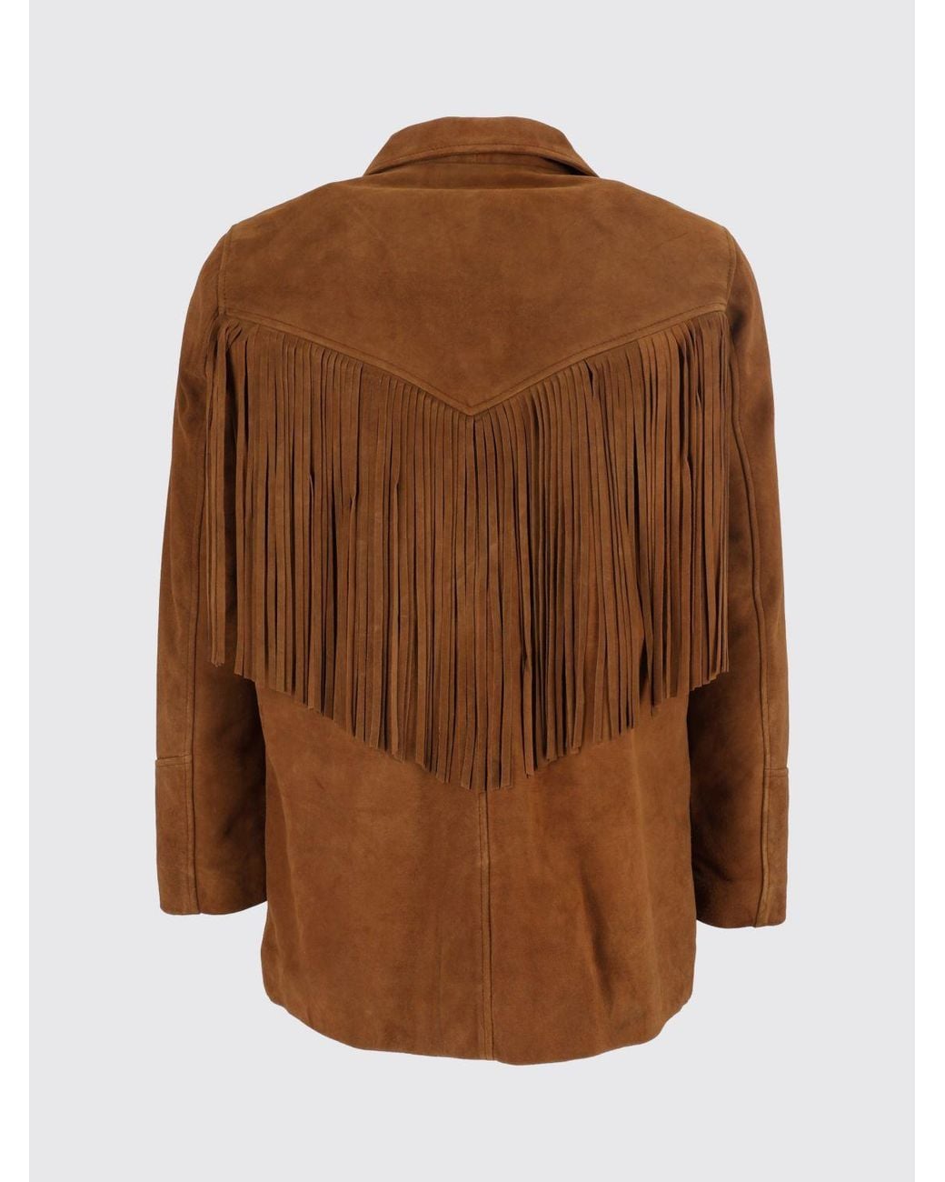 Schott Nyc Brown Suede Shirt Jacket With Fringes And Cuban Collar for men