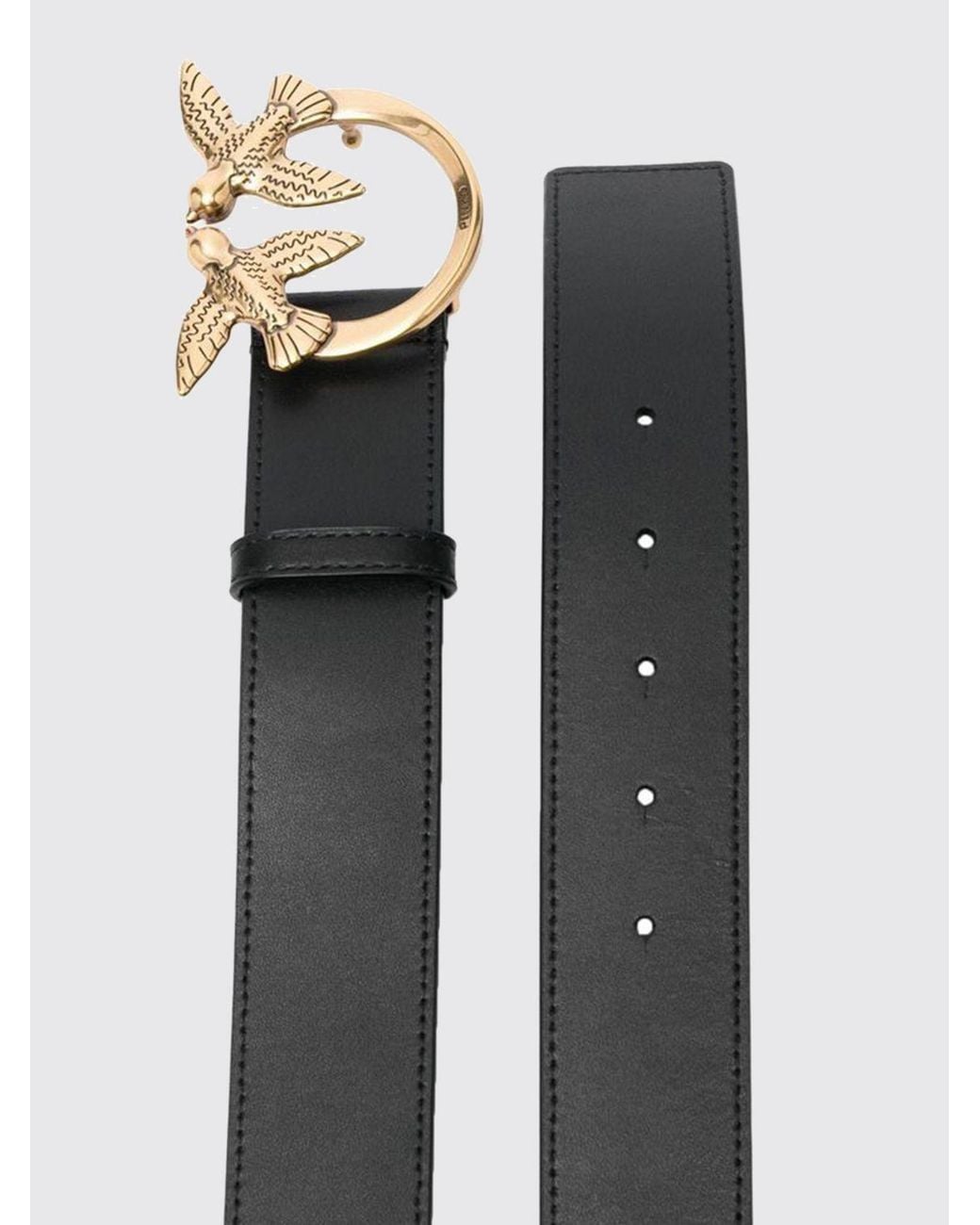 Pinko Black Leather Belt With Love Birds Logo Plaque