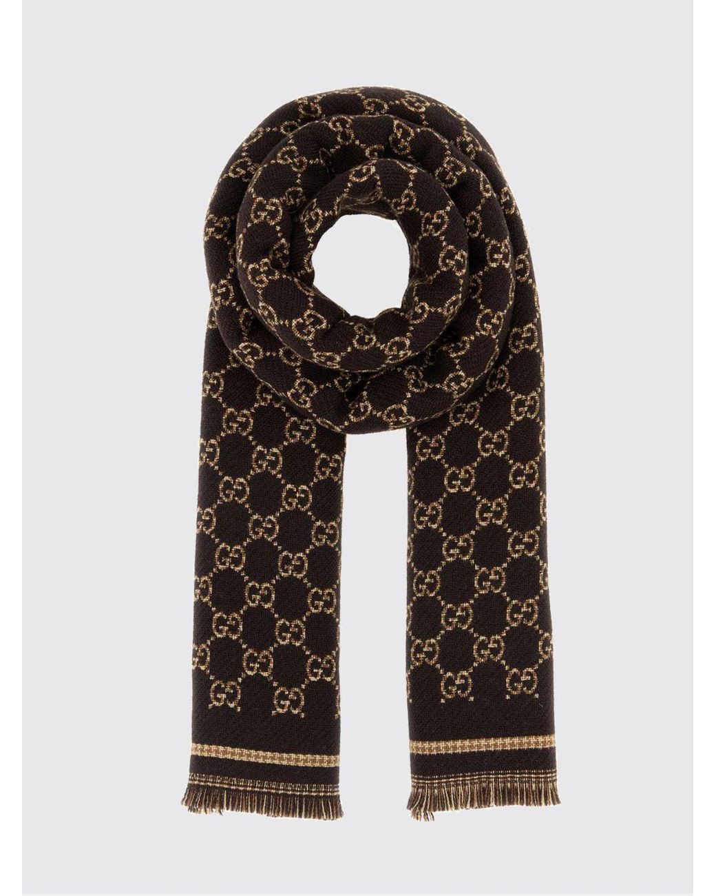 Gucci Wollschal Mit Durchgehendem Gg-Muster Und Fransenkanten in Black für Herren