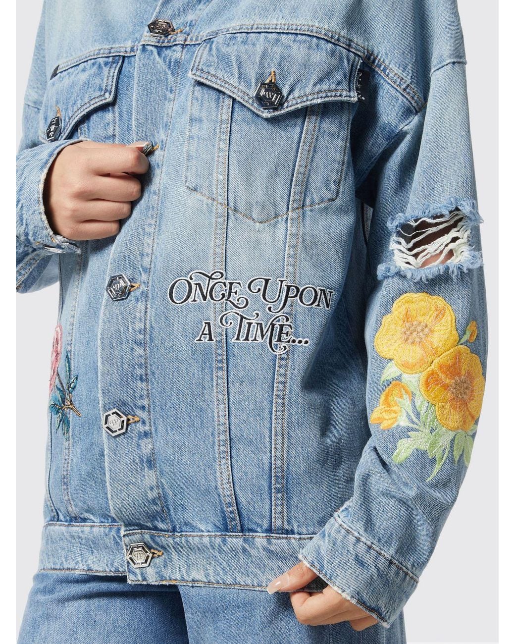 Philipp Plein Blue Printed Cotton Roedge Jacket