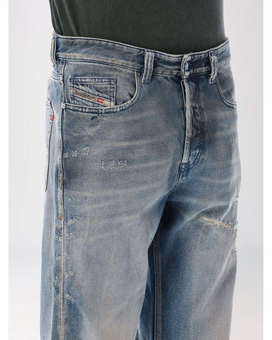 DIESEL Blue D-Macs Used-Effect Cotton Denim Jeans for men