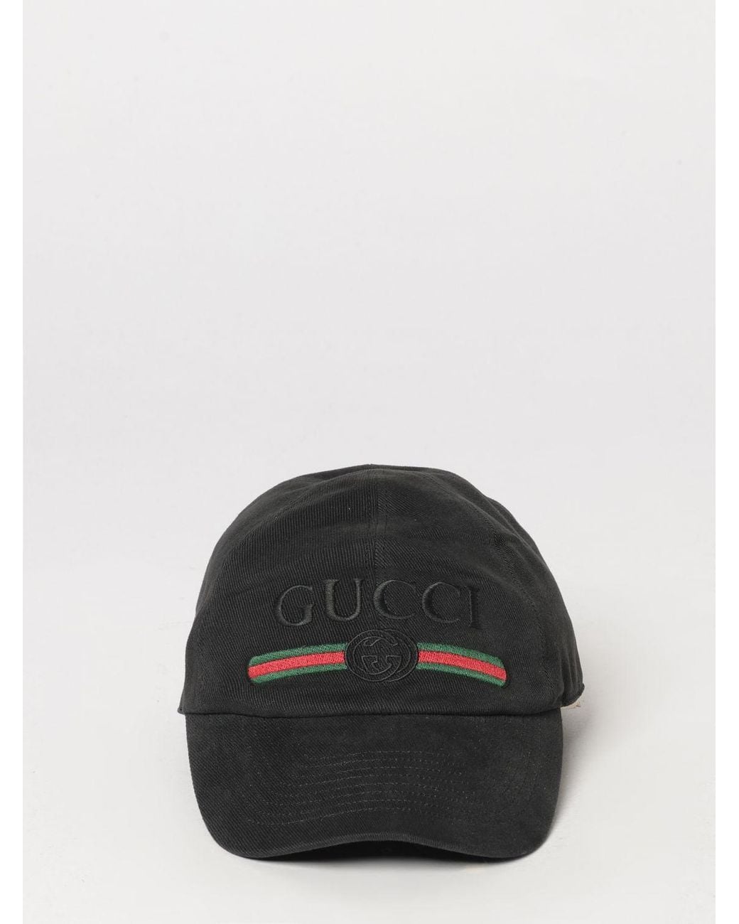 Gucci Black Striped Cotton Baseball Cap With Embroidered Logo for men