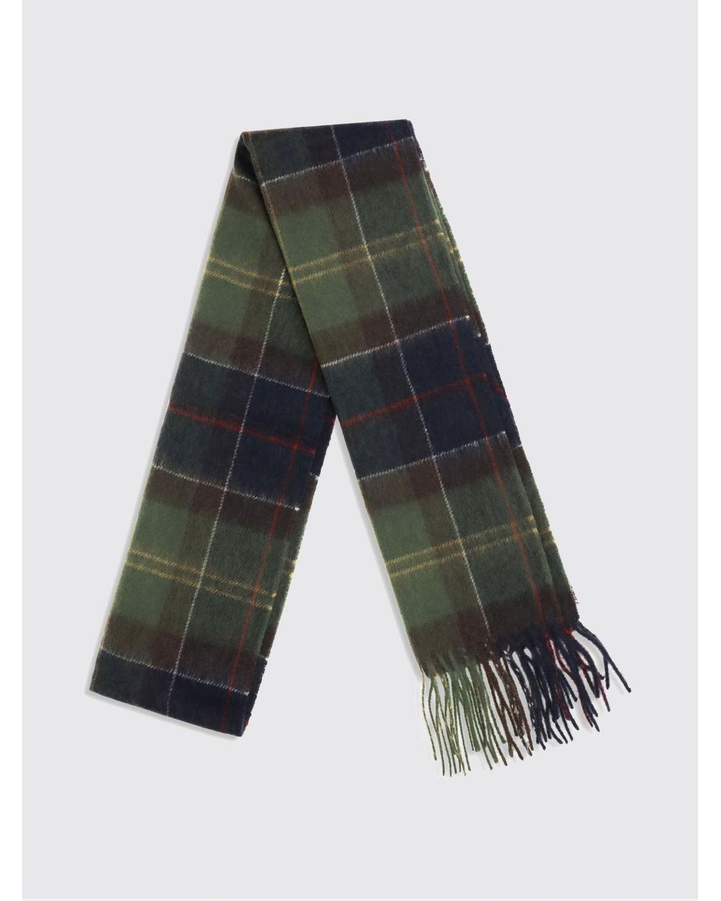 Barbour Green Rectangular Tartan Wool And Cashmere Scarf With Fringes