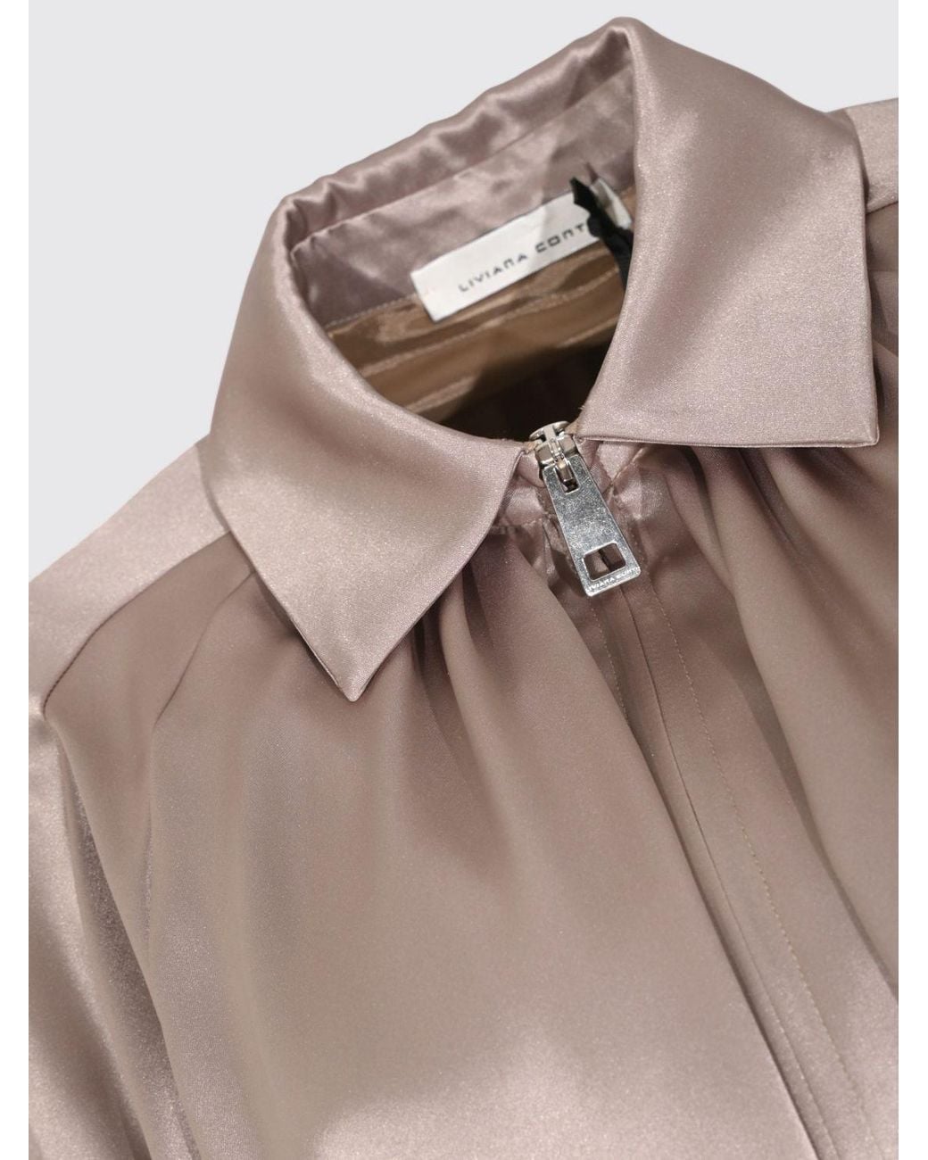 Liviana Conti Pink Cropped Draped Satin Bomber Jacket With Balloon Sleeves