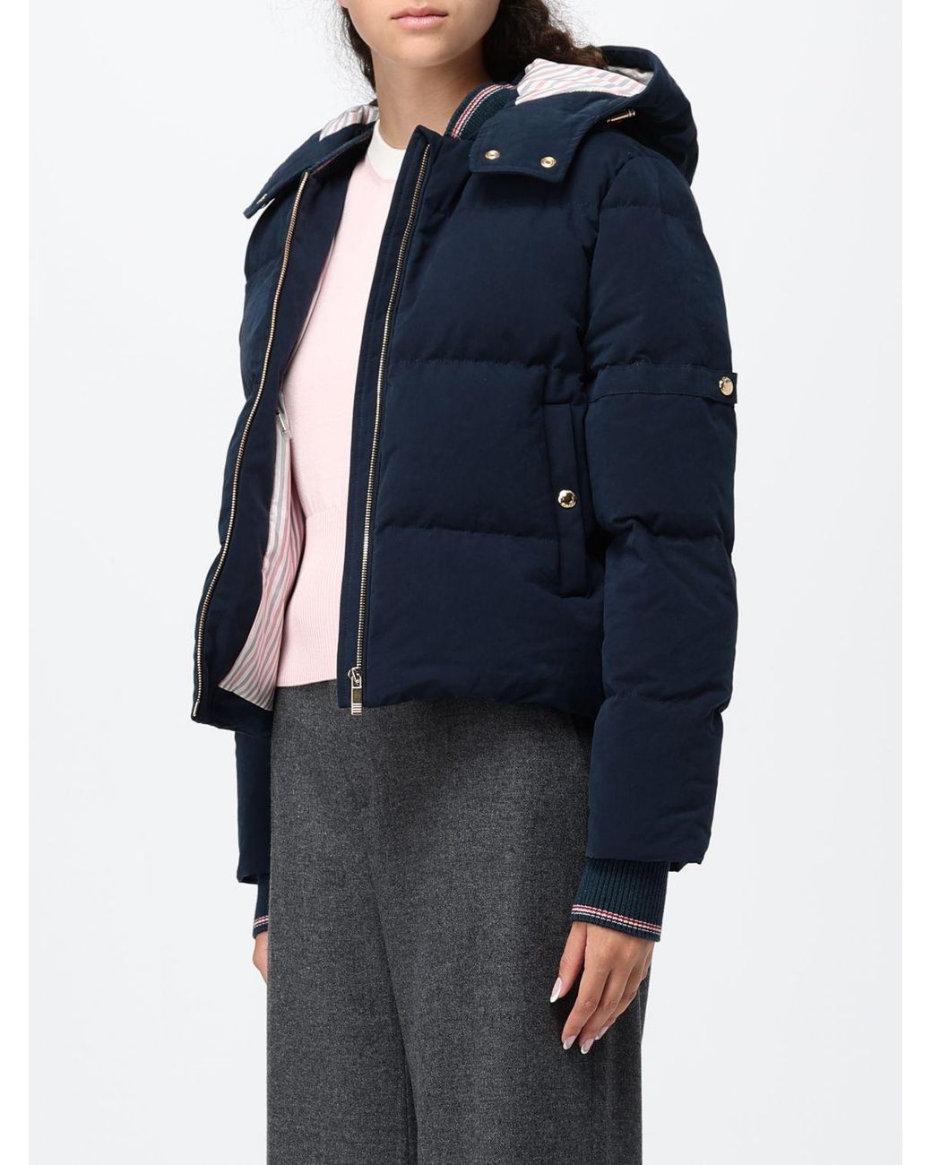 Thom Browne Blue Quilted Cordura Nylon Down Jacket With Detachable Hood