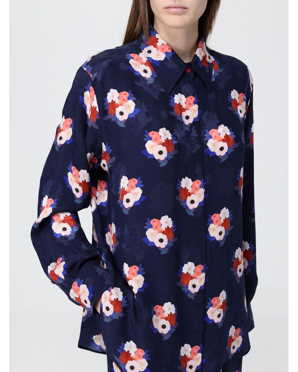 Fendi Blue Seidenhemd Mit Blumenprint Von