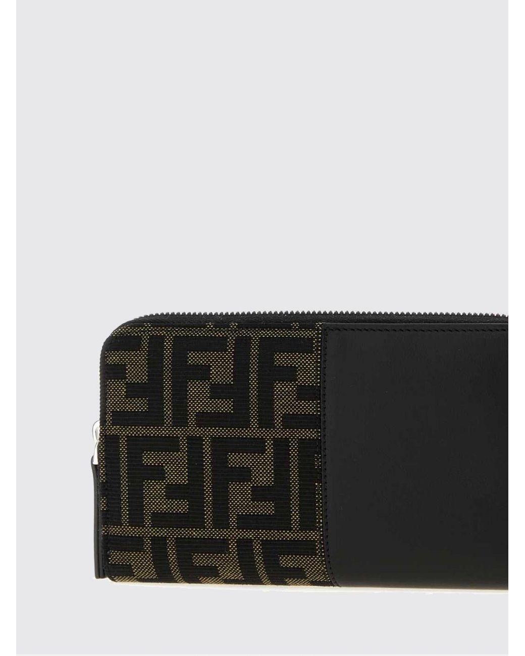 Fendi Black Ff Jacquard Fabric And Leather Continental Zip-Around Wallet for men