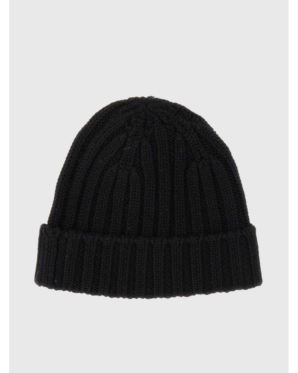 Aspesi Black Ribbed Wool Beanie Hat With Turn-Up Cuff
