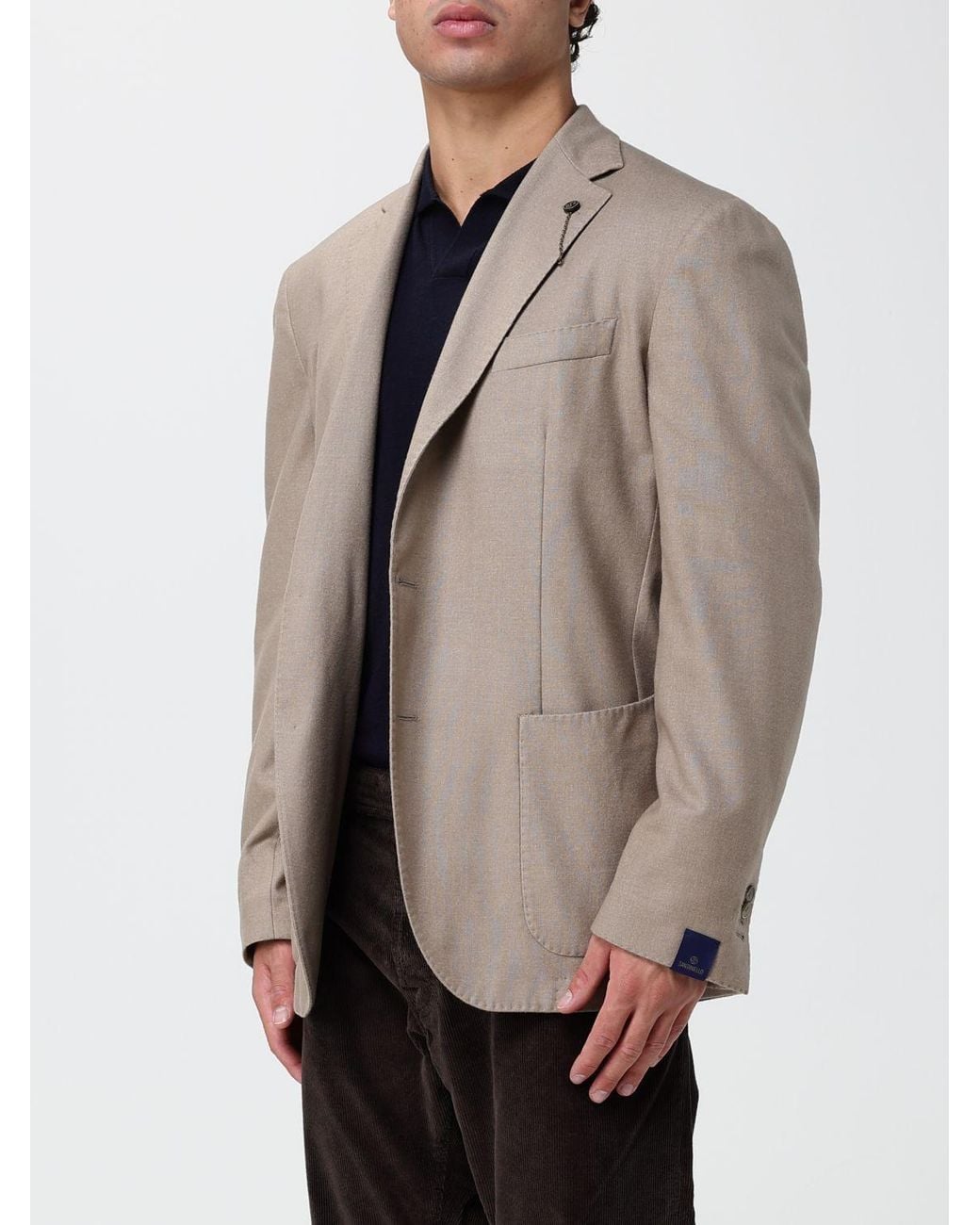 Santaniello Natural Single-Breasted Wool Blend Blazer With Patch Pockets for men