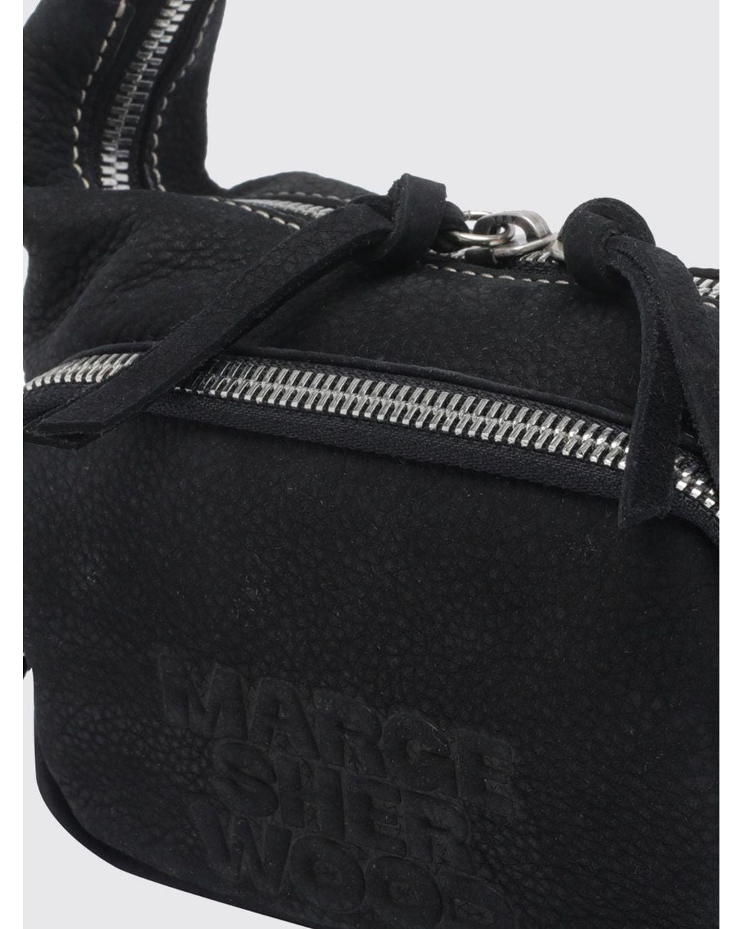 MARGE SHERWOOD Black Mini Matelassé Leather Hobo Bag With Double Zip Closure