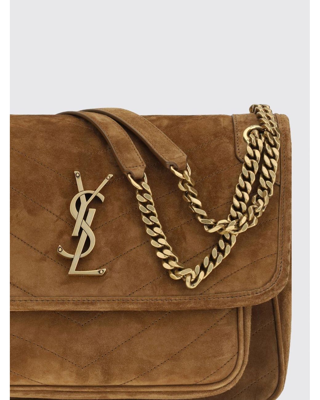 Saint Laurent Brown Medium Niki Suede Shoulder Bag With Chevron Pattern