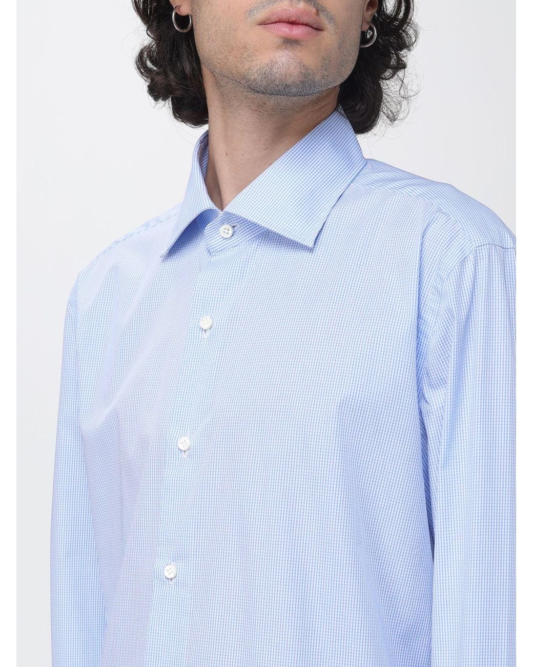 Luigi Borrelli Napoli White Luciano Long-Sleeve Striped Cotton Shirt With French Collar for men