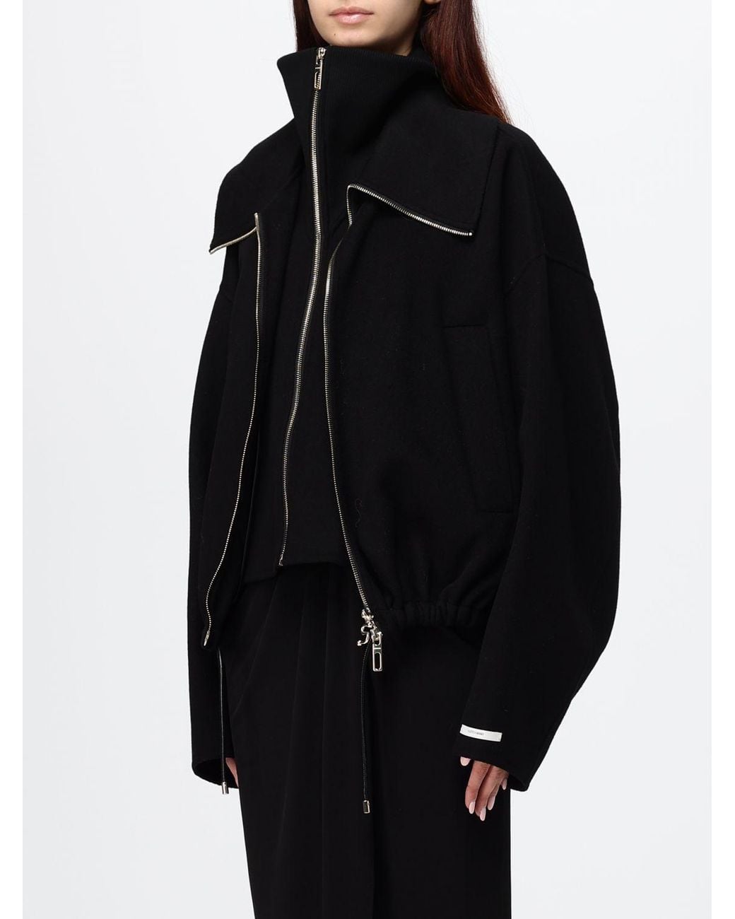 Sportmax Blue Wool Bomber Jacket With High Neck And Zip Fastening