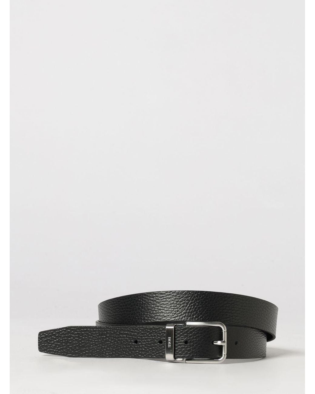 Boss White Reversible Hammered Leather Belt With Pin Buckle for men