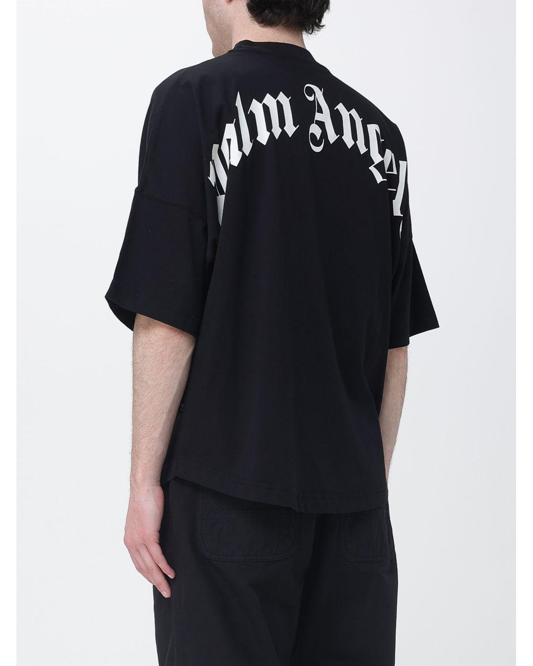 Palm Angels Black Cotton T-Shirt With Logo for men