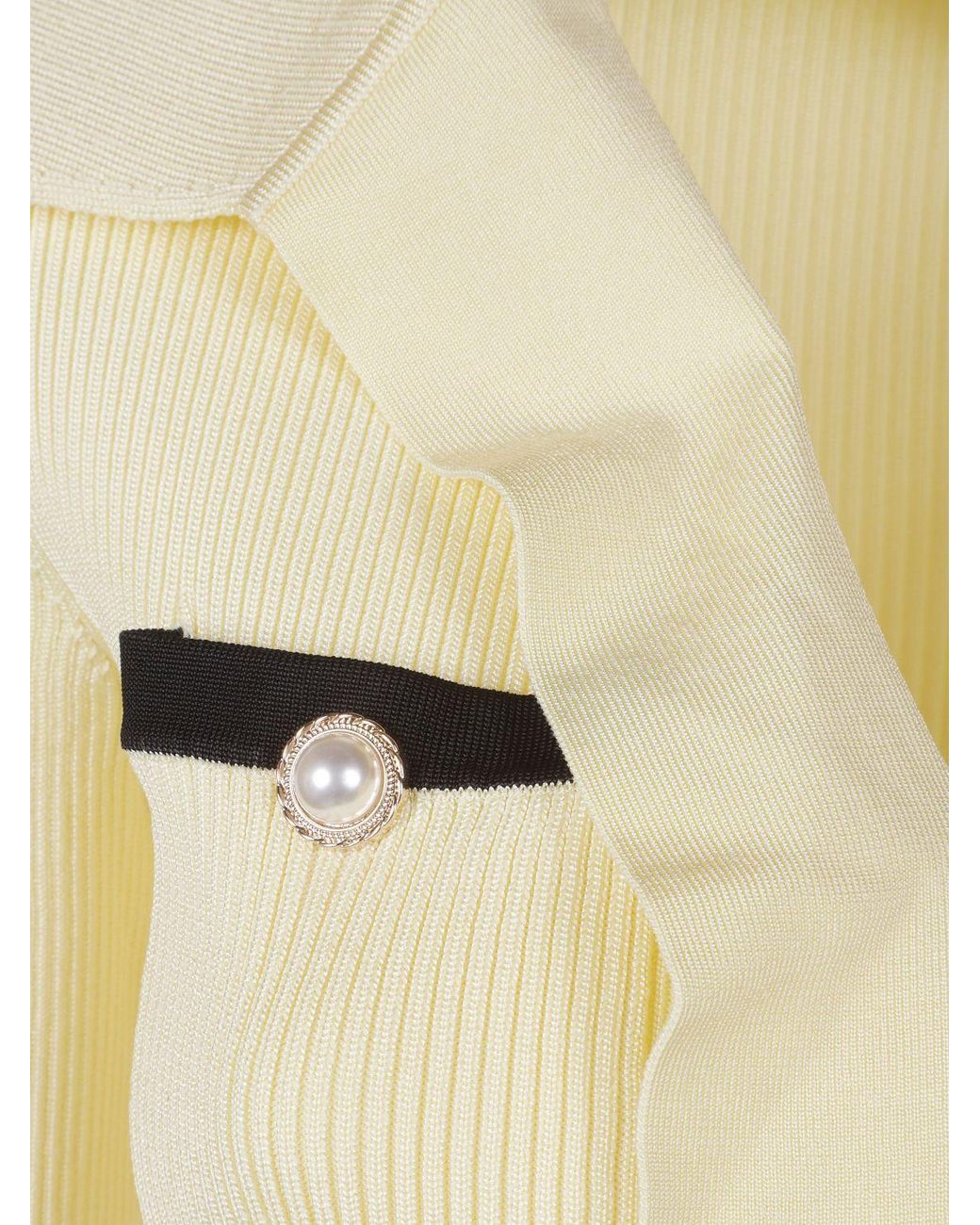 Self-Portrait Natural V-Neck Ribbed Viscose Cardigan With Jewelled Buttons
