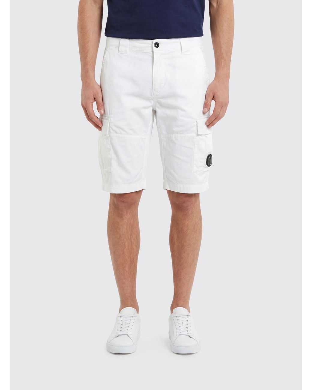C P Company White Cotton Cargo Shorts for men