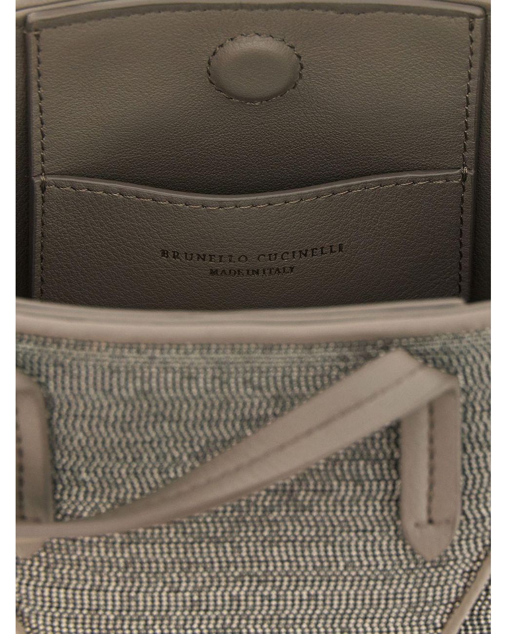 Brunello Cucinelli Gray Bc Duo Suede Calfskin Mini Handbag With Monili