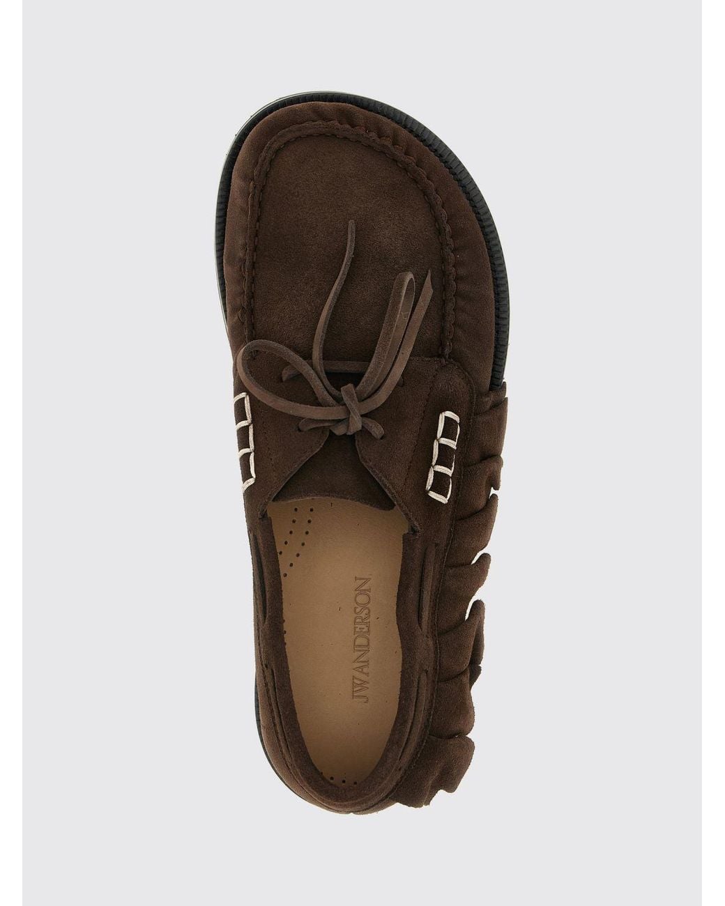 J.W. Anderson White Suede Boat Shoes With Ruffles And A Round Toe for men
