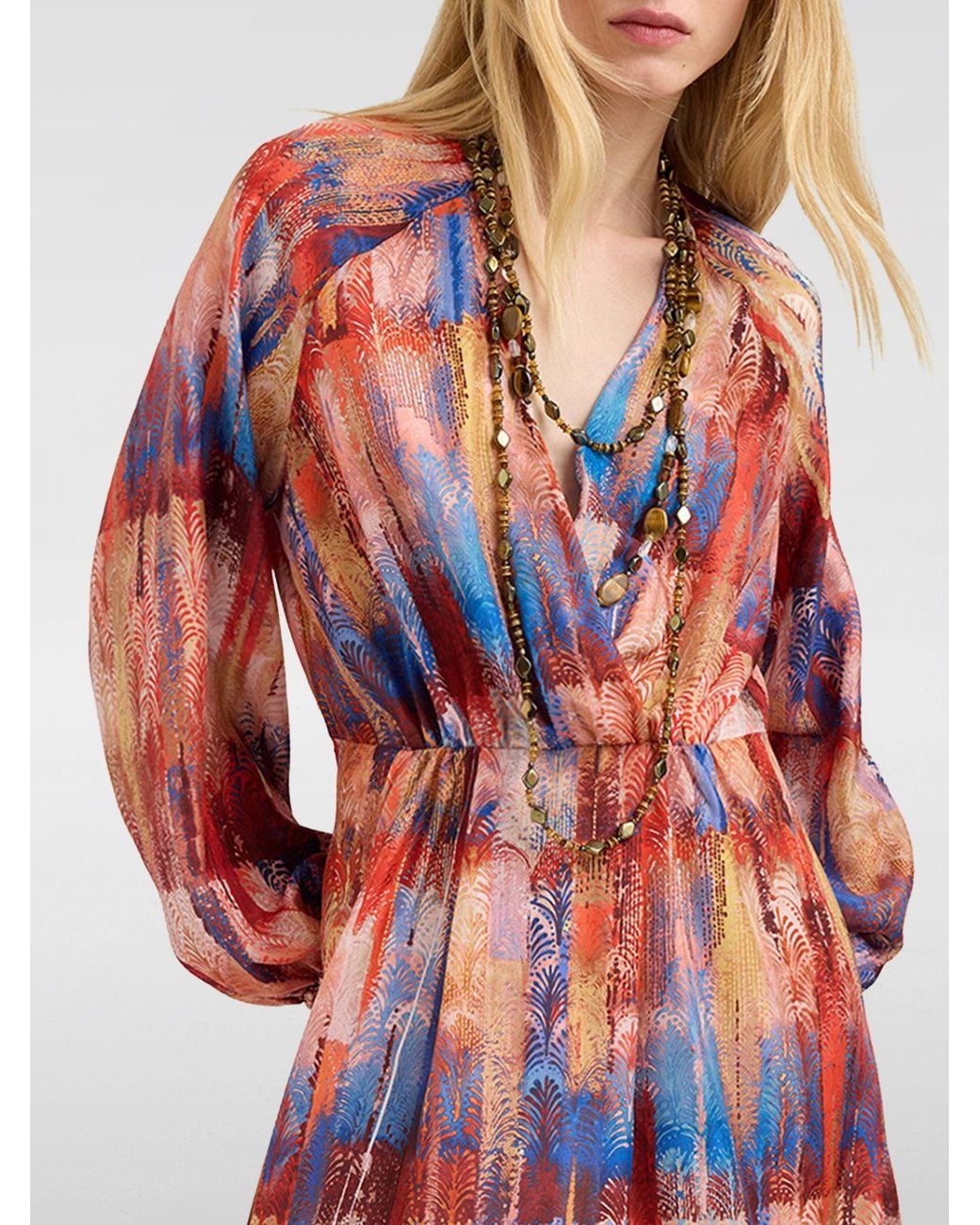 Momoní Red MomonÌ Abstract Print Silk Mini Dress With V-Neck And Long Sleeves