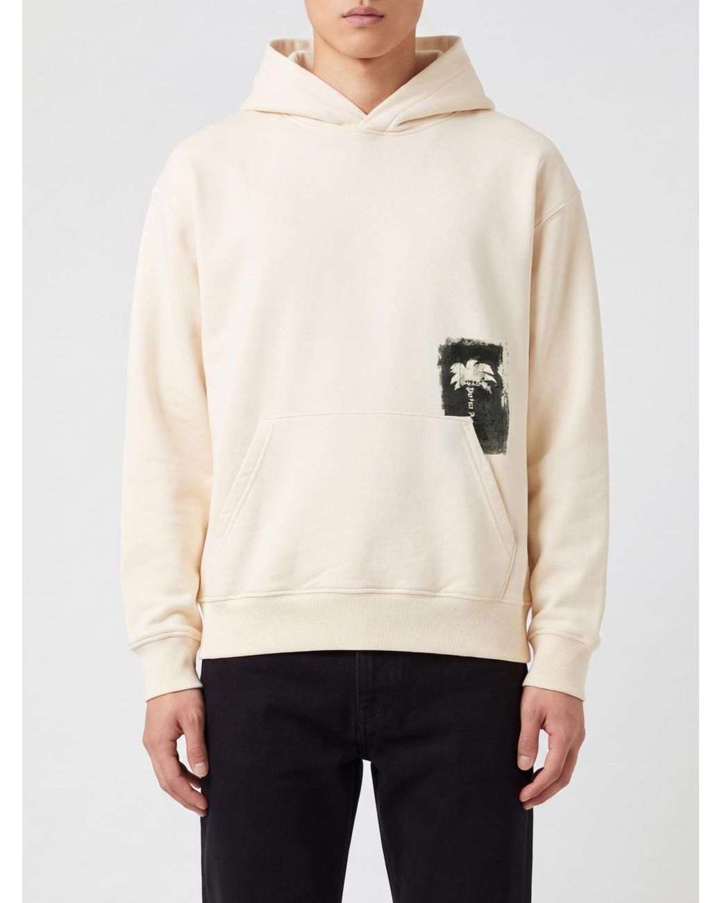 Palm Angels Natural Relaxed Fit Graphic Print Cotton Hoodie for men
