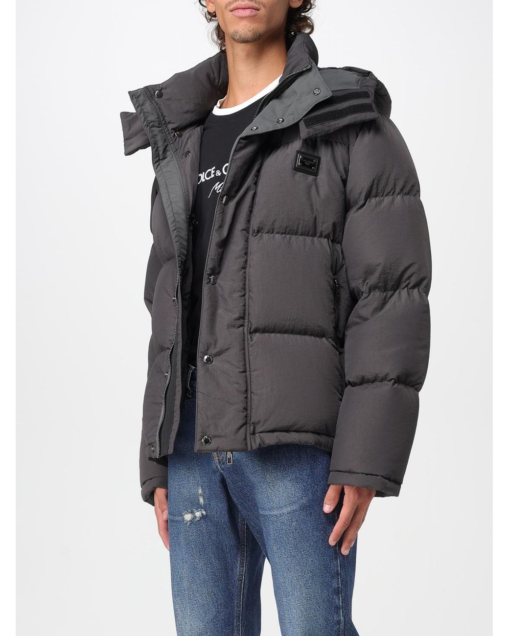 Dolce & Gabbana Gray Dolce &Amp Gabbana Nylon Down Jacket With Hood for men