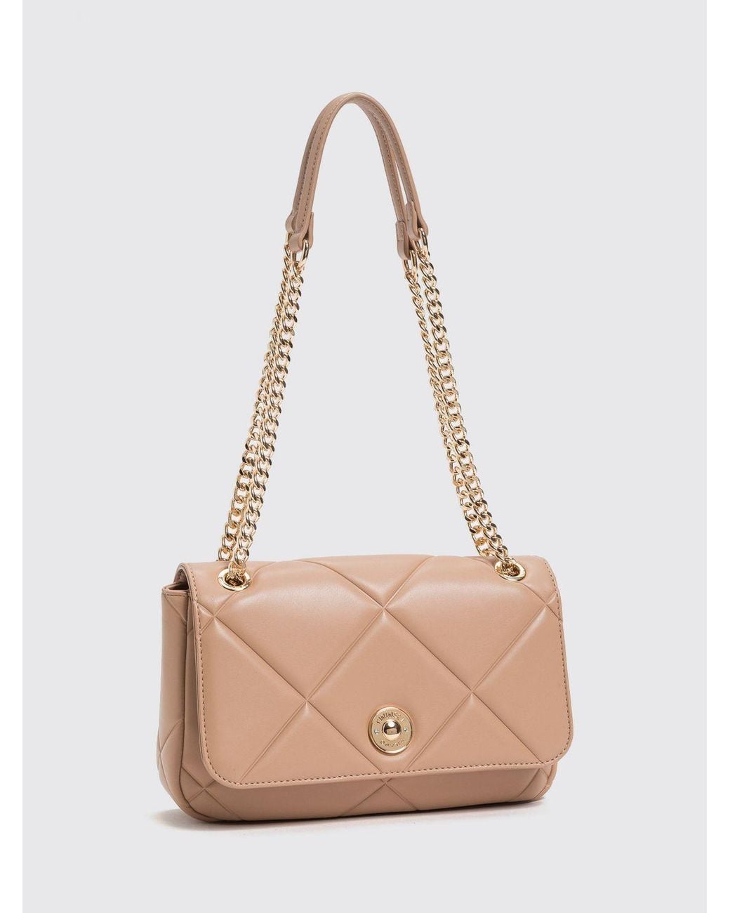 Twinset Natural Quilted Synthetic Leather Crossbody Bag With Flap Closure