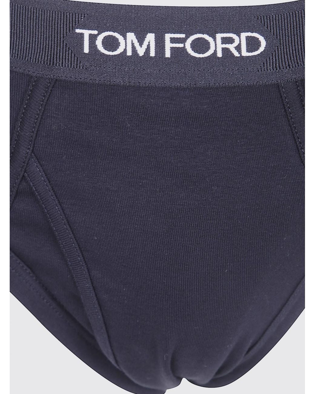Tom Ford Blue Contrast Logo Waistband Stretch-Cotton Briefs for men