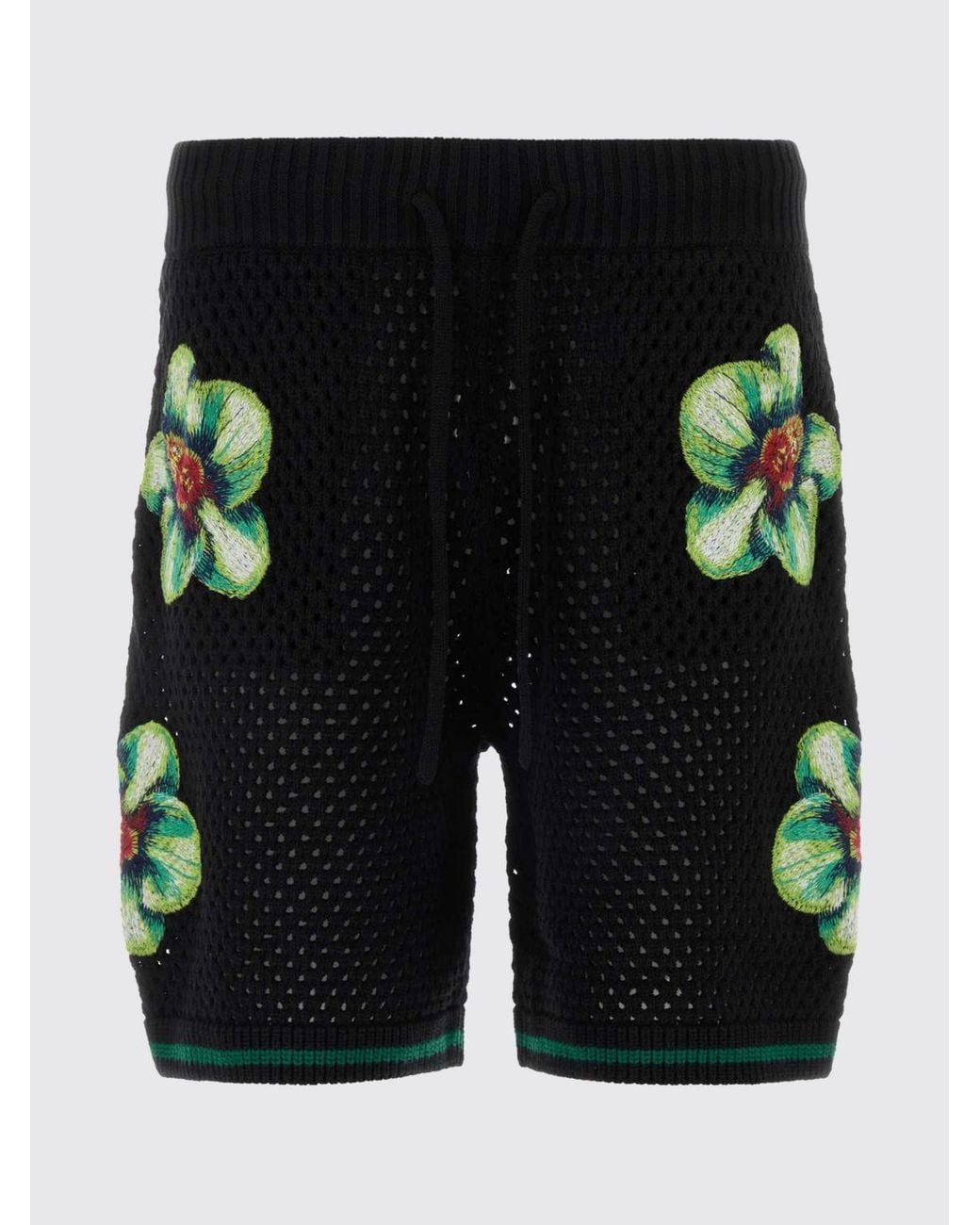 Casablanca Black Cotton Jogging Shorts With Flowers for men