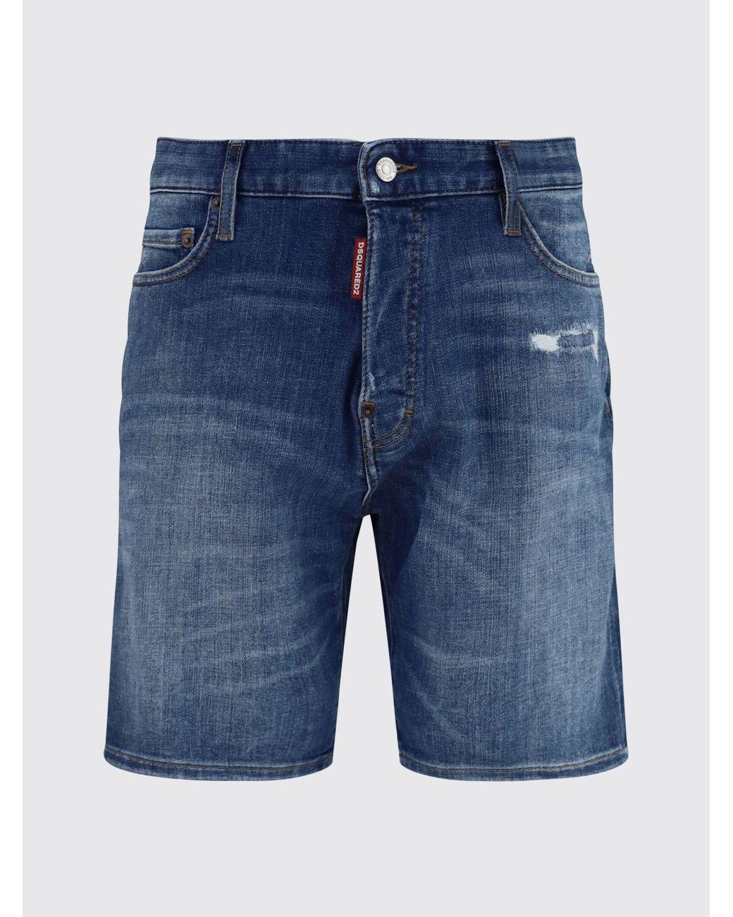 DSquared² Blue Knee-Length Cotton Denim Bermuda Shorts With Five Pockets for men