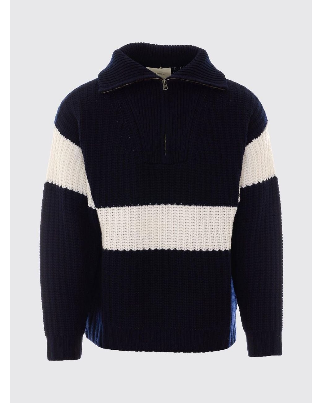 Lisa Yang Blue 100% Cashmere Half-Zip High Neck Jumper for men