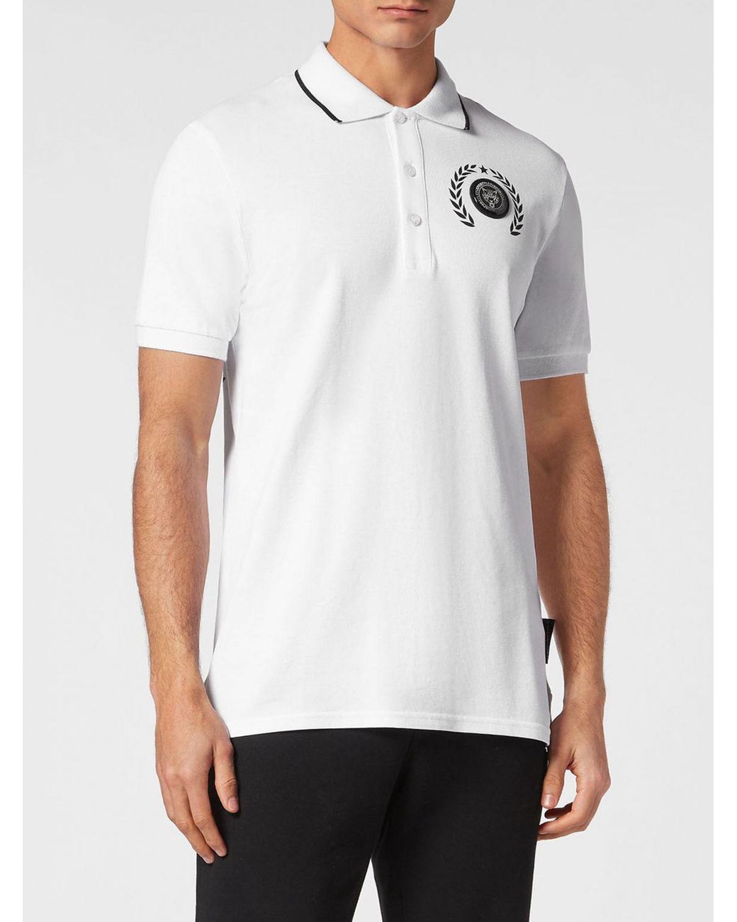Philipp Plein White Short-Sleeve Jersey Polo Shirt With Classic Collar And Logo for men