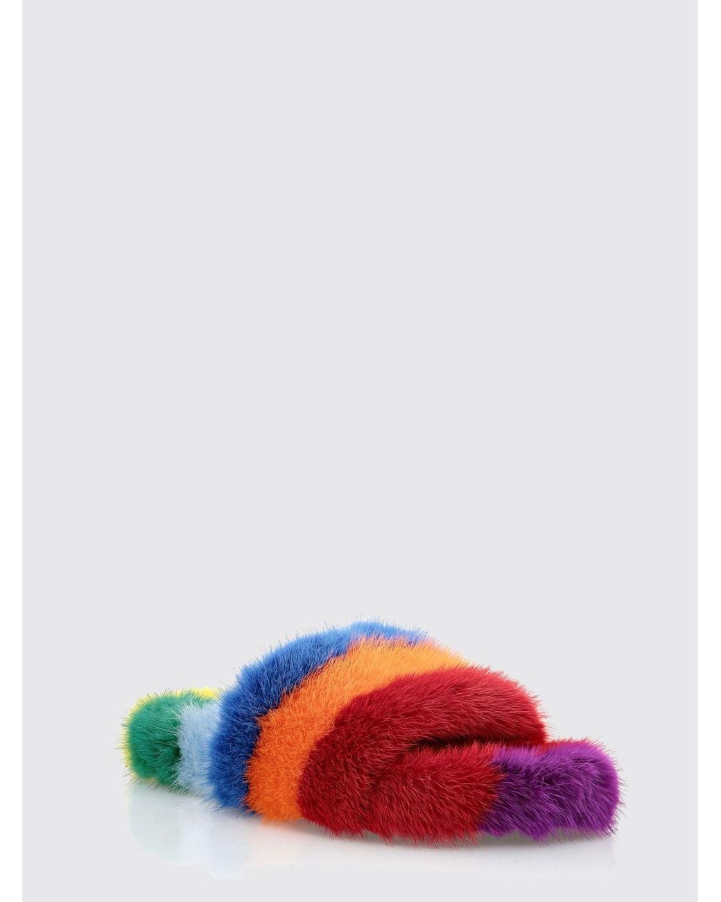 Philipp Plein White Multicolour Striped Fur Slides With Low Heel