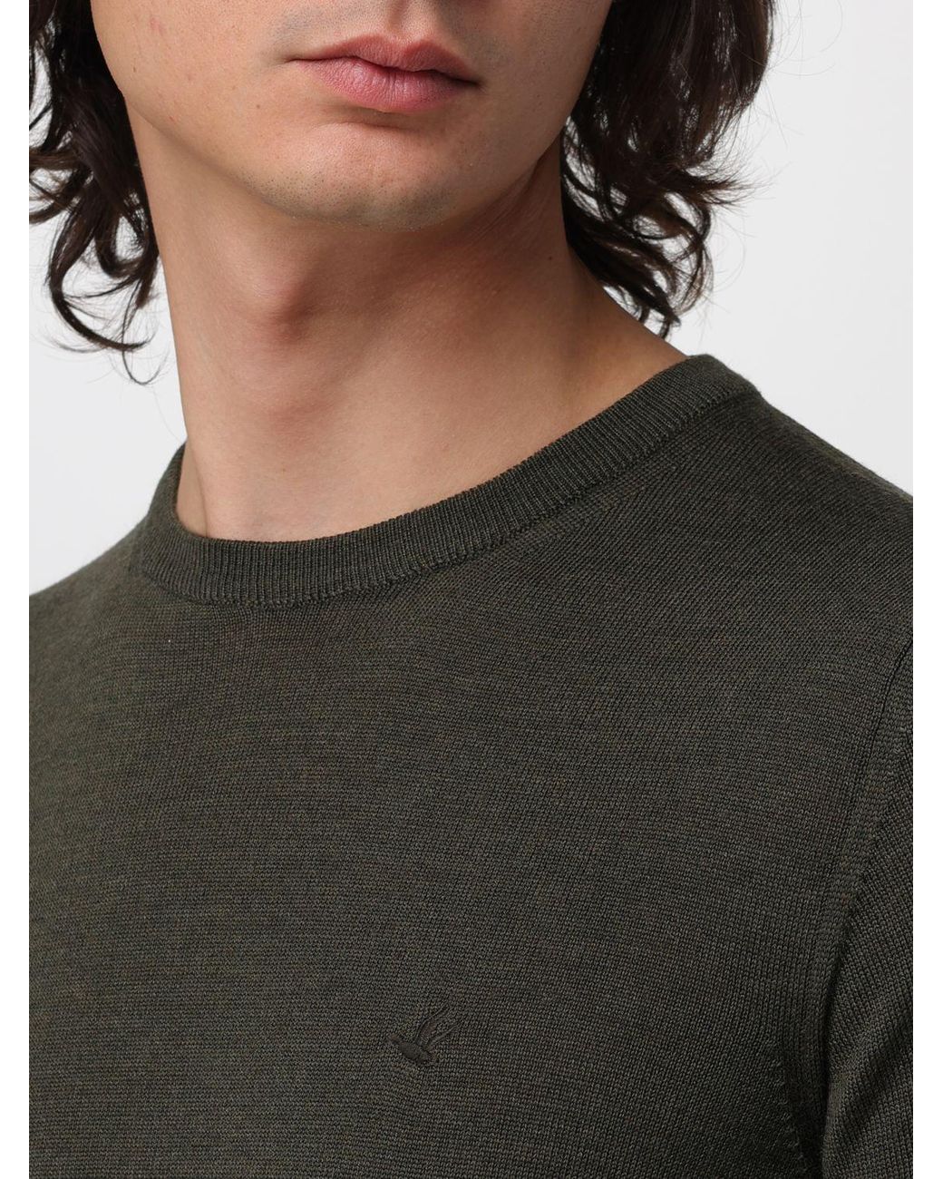 Brooksfield Black Crewneck Wool Jumper With Long Sleeves And Ribbed Trims for men