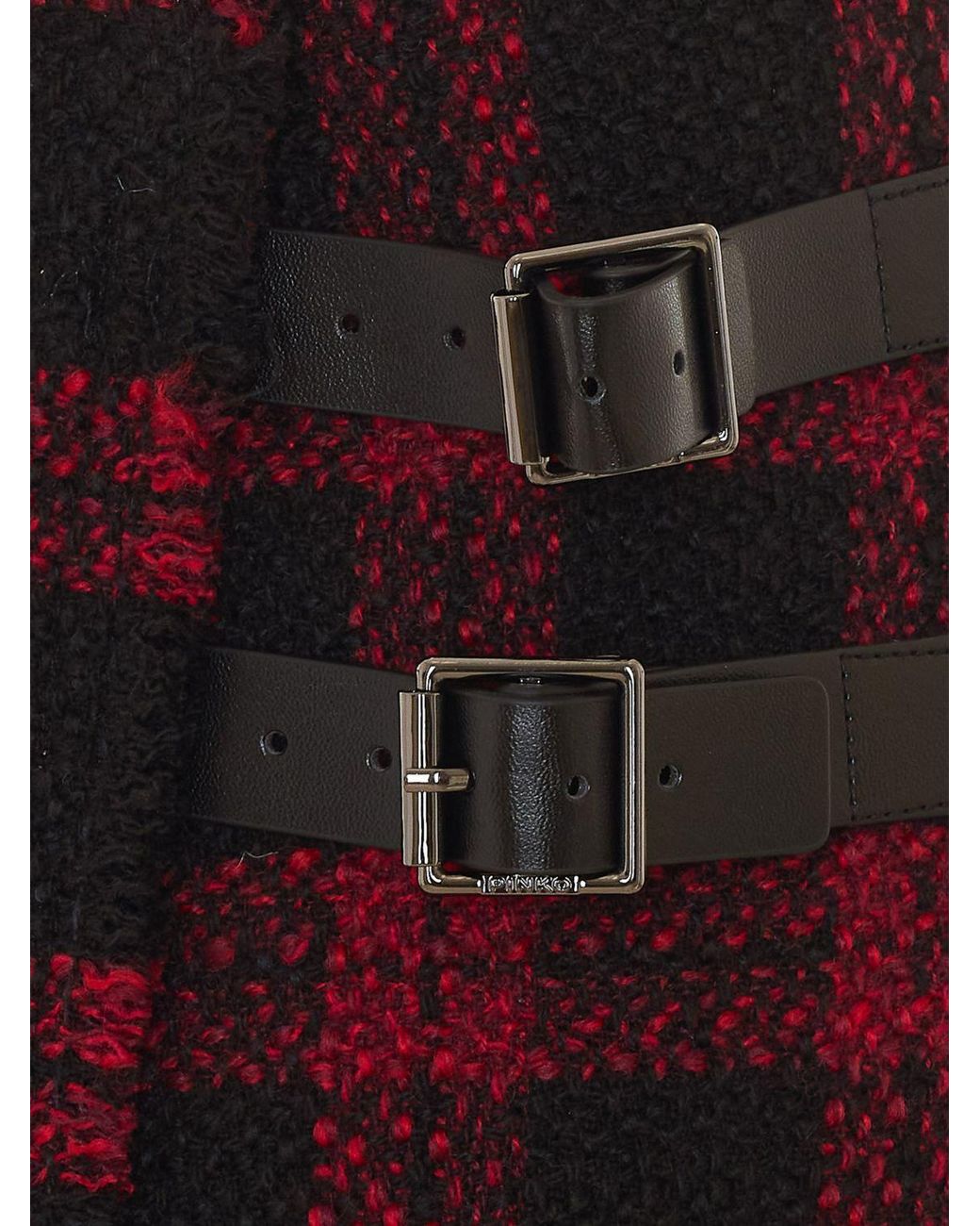 Pinko Red Check Pattern Wool Blend Wrap Mini Skirt