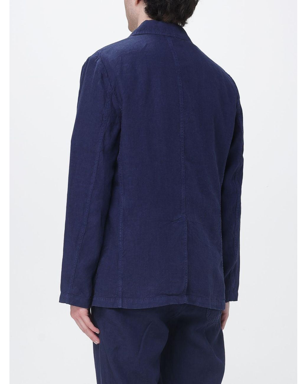 Aspesi Blue Single-Breasted Linen Blazer for men
