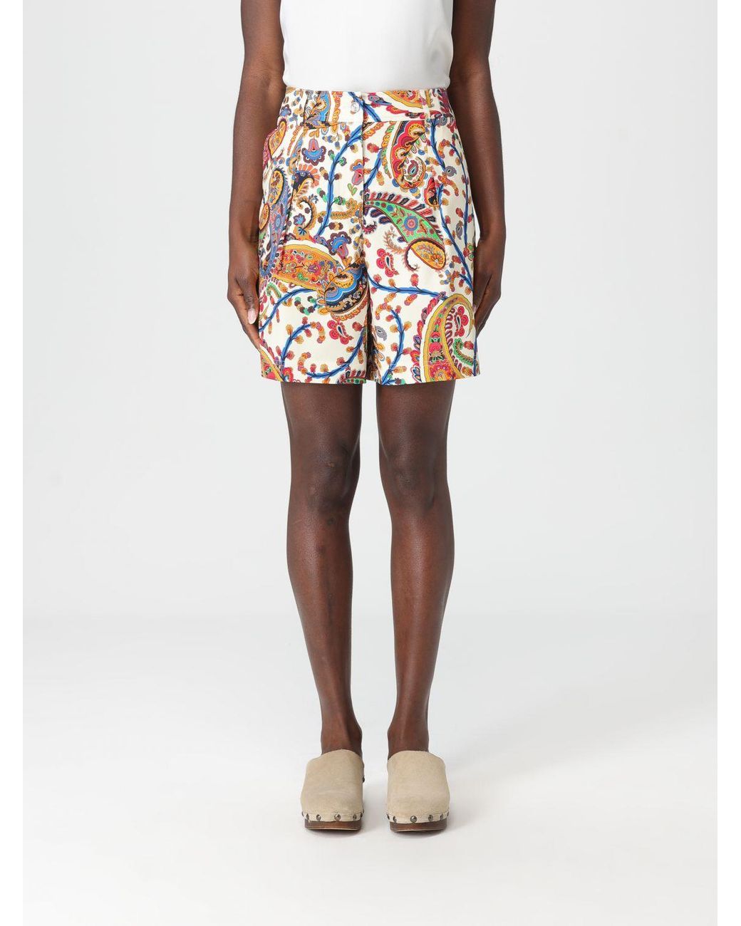Etro White Cotton Paisley Shorts